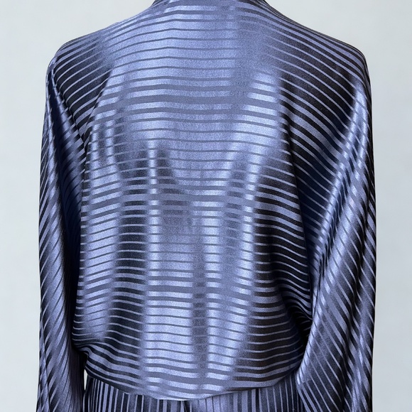 Stripe Long Sleeve Drawstring Silk Maxi Dress - Blue - Picture 2 of 4